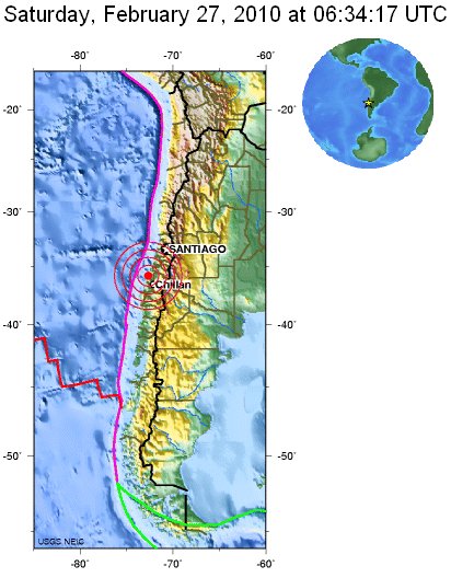 Earthquake Chile Febuary 27 2010 - Tsunami watch & warnings in effect